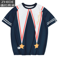 SUNTEK韦恩泽维尔加肥加大情侣款学院风大码宽松圆领撞色半袖T恤男6574T恤