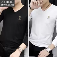 SUNTEK莫代尔男士长袖t恤V领黑色内搭打底衫秋季秋装潮流上衣服秋衣小衫T恤