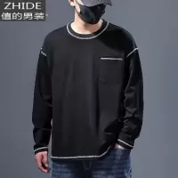 SUNTEK棉长袖T恤男宽松休闲黑色打底衫加肥加大码胖子男装上衣潮秋冬T恤