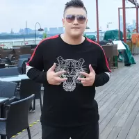 SUNTEK潮大码胖子加肥加大长袖t恤男宽松休闲印花上衣肥佬男装体恤秋冬T恤