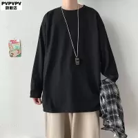 SUNTEK长袖T恤男2020秋季加大码宽松胖子色棉打底衫卫衣男T恤
