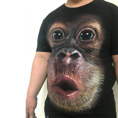SUNTEK抖音同款个性3D立体印花男士短袖T恤加肥加大码猩猩猴子胖子半袖T恤
