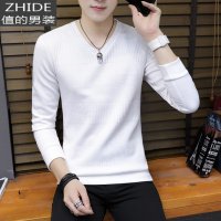 SUNTEK衣服男士长袖t恤V领潮流修身青年秋装上衣男装韩版丅恤色打底衫T恤