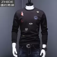 SUNTEK春秋季刺绣花卫衣男套头圆领大码休闲打底衫时尚宽松长袖t恤男潮T恤