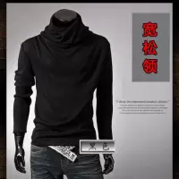 SUNTEK春季黑色个性长袖t恤高领打底衫男士堆堆领潮发型师衣服经典实惠T恤