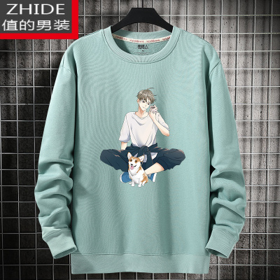 SUNTEK青少年卫衣男圆领春秋款大码潮流宽松初中高中学生帅气无帽衣服潮卫衣