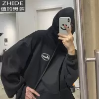SUNTEK连帽卫衣男加绒加厚冬款青少年情侣装外套oversize潮流衣服高中生卫衣