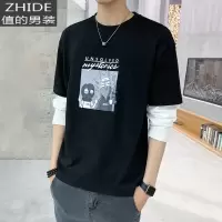 SUNTEK2020春秋季新款男士长袖T恤上衣服卫衣潮流韩版假两件打底衫体恤卫衣