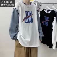SUNTEK胖胖哥假两件卫衣春季潮牌港风圆领大码男装韩版潮流宽松情侣外套卫衣