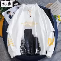 SUNTEK秋冬季长袖宽松高圆领卫衣男士潮牌假两件上衣服港风潮流帅气外套卫衣