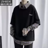 SUNTEK炸街盐系卫衣男韩版假两件长袖拼接款衬衫chic港味原宿风秋冬外套卫衣