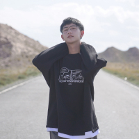 SUNTEK男女同款假两件卫衣趣味印花圆领加绒上衣韩版宽松学生小清新外套卫衣