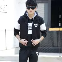 SUNTEK加绒卫衣男套装冬季韩版潮流帅气青年运动休闲情侣加厚三件套衣服卫衣