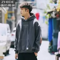 SUNTEK劳尔秋冬季男士韩版宽松上衣连帽港风工装情侣卫衣加绒加厚外套潮卫衣