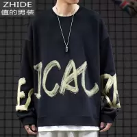 SUNTEK潮牌嘻哈hiphop高街假两件套头上衣个性字母手绘涂鸦BF宽松卫衣男卫衣