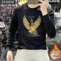 SUNTEK欧洲站2020男士秋冬季新款刺绣休闲加绒卫衣网红潮牌修身长袖T恤卫衣