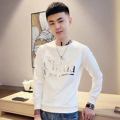SUNTEK网红无帽卫衣男加绒潮流百搭加厚圆领秋冬季长袖男士秋装上衣外套卫衣