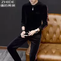 SUNTEK男士金丝绒套装春秋冬季双面加绒厚卫衣休闲运动男装一套搭配帅气卫衣