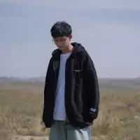 SUNTEK春季新款男士开衫韩版休闲chic印花连帽卫衣日系宽松学生百搭外套卫衣