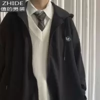 SUNTEK上野  春秋款敲好看的少年气学院风开衫卫衣休闲外套连帽衫卫衣
