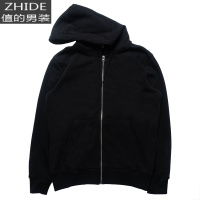 SUNTEK300克黑色拉链连帽卫衣活性黑休闲运动口袋开衫直筒上衣深色外套卫衣