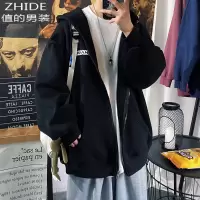 SUNTEK胖子日系卫衣男大码宽松休闲百搭连帽开衫韩版潮春季帅气运动外套卫衣