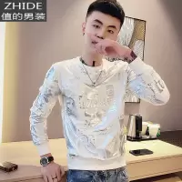 SUNTEK精小伙加绒卫衣男潮流修身秋冬网红社会长袖潮牌个性套头上衣服卫衣