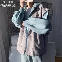 SUNTEK旋律风车假两件拼接卫衣男士开衫连帽潮流外套春季宽松设计感上衣卫衣