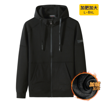 SUNTEK春秋胖子薄绒宽松开衫卫衣男加肥加大码肥佬棉运动休闲连帽外套卫衣