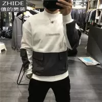 SUNTEK20秋冬新款男加绒卫衣立领工装潮牌拼色文艺街头港风青年宽松上衣卫衣