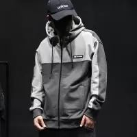 SUNTEK春季棉开衫连帽卫衣男宽松潮牌运动撞色外套加肥加大码胖子夹克卫衣