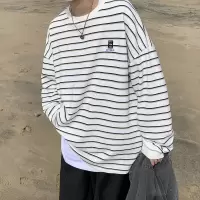 SUNTEK条纹长袖T恤男潮牌春季宽松大码胖子内搭衣服韩版潮流大码打底衫T恤