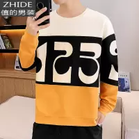 SUNTEK长袖t恤男士春秋季新款潮流圆领上衣服潮牌拼色春装学生打底小衫T恤