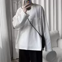 SUNTEK胖子日系口袋打底衫男大码宽松休闲百搭体恤韩版潮流棉长袖T恤T恤