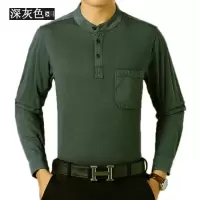 SUNTEK棉长袖T恤男士有口袋立领体恤衫春秋薄款40岁50中老年人爸爸装T恤