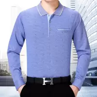 SUNTEK中年男翻领长袖t恤衫胖子休闲秋装加肥加大码肥佬中老年父亲男装T恤
