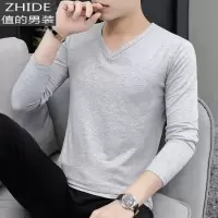 SUNTEK男装棉上衣V字领T恤男长袖小衫秋装外穿体恤青少年打底衫潮秋衣T恤