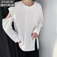 SUNTEK禁欲系男装露肩卫衣温柔风心机上衣侧开叉日系bf慵懒风长袖t恤男T恤
