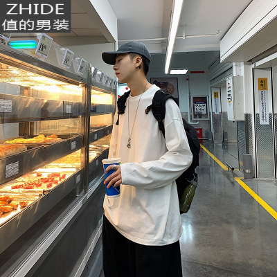 SUNTEK 韩版春季基础款多色潮流圆领长袖T恤男港风百搭打底上衣T恤