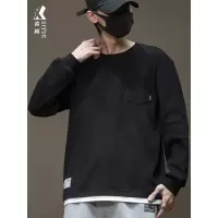SUNTEK希越春秋新款假两件长袖t恤卫衣男宽松大码胖子男士华夫格上衣潮T恤