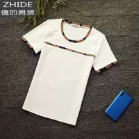 SUNTEK2020新款个性拼接撞色修身短袖男T恤潮流社会小伙卡其色黑色百搭T恤