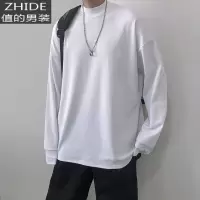SUNTEK秋冬季半高领黑色长袖T恤男韩版宽松休闲基础款打底衫上衣潮流男T恤