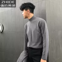 SUNTEK秋季新款半高领长袖t恤男潮牌韩版衣服港风体恤打底衫上衣百搭潮T恤