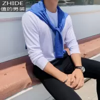 SUNTEK春夏男士薄款透气长袖T恤色宽松休闲防晒服圆领体恤白色打底衫T恤
