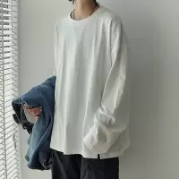 SUNTEK春季长袖T恤男圆领宽松色百搭BF慵懒风落肩学生潮流体恤打底衫T恤