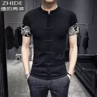 SUNTEK春季针织t恤男短袖修身中国风打底衫薄潮流韩版个性时尚半袖毛衣T恤