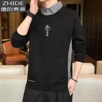 SUNTEK假两件长袖t恤男士春秋季新款潮流衬衫领小衫潮牌白色打底上衣服T恤