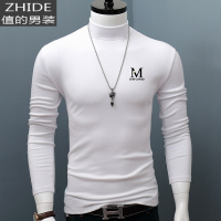 SUNTEK半高领打底衫男秋冬季印花棉修身百搭秋衣色青年上衣长袖T恤T恤