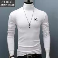 SUNTEK半高领打底衫男秋冬季印花棉修身百搭秋衣色青年上衣长袖T恤T恤
