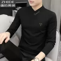 SUNTEK莫代尔男士长袖t恤春秋半高领高端打底衫春装上衣服中领V领秋衣男T恤
